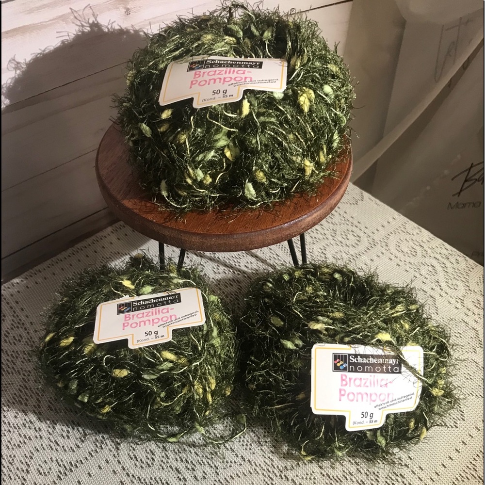 🧶 yarn lot! 3 green Brazillia Pompom Yarn!